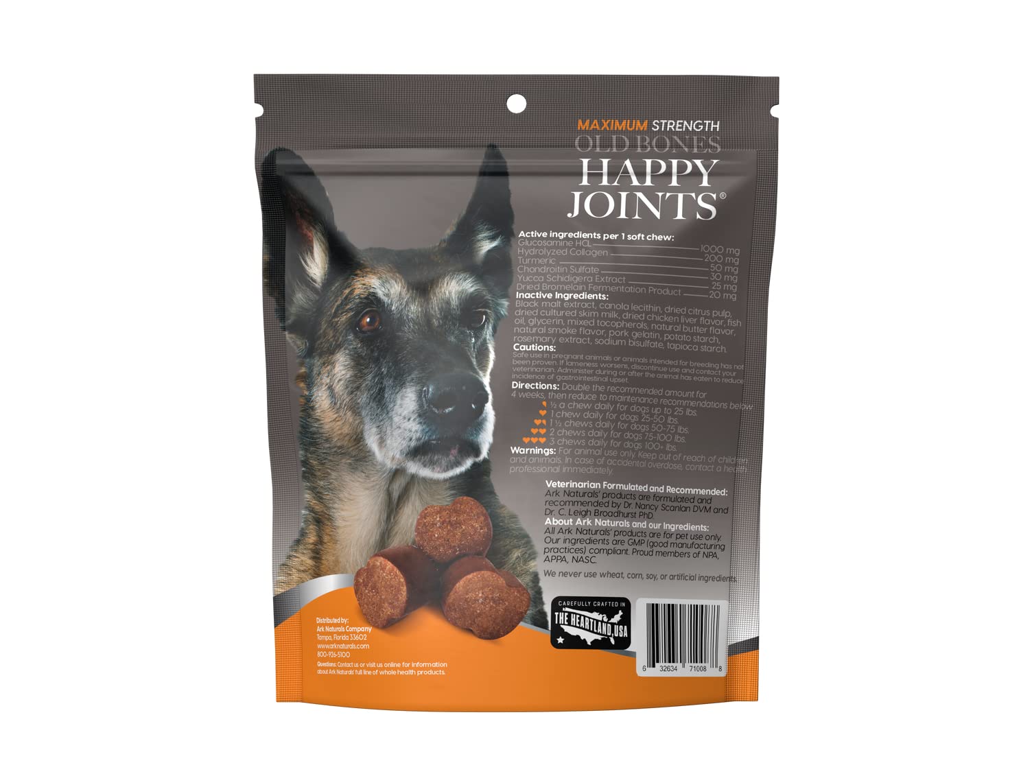 ARK NATURALS Gray Muzzle chews are soft bite-size for easy feeding and mobility support.