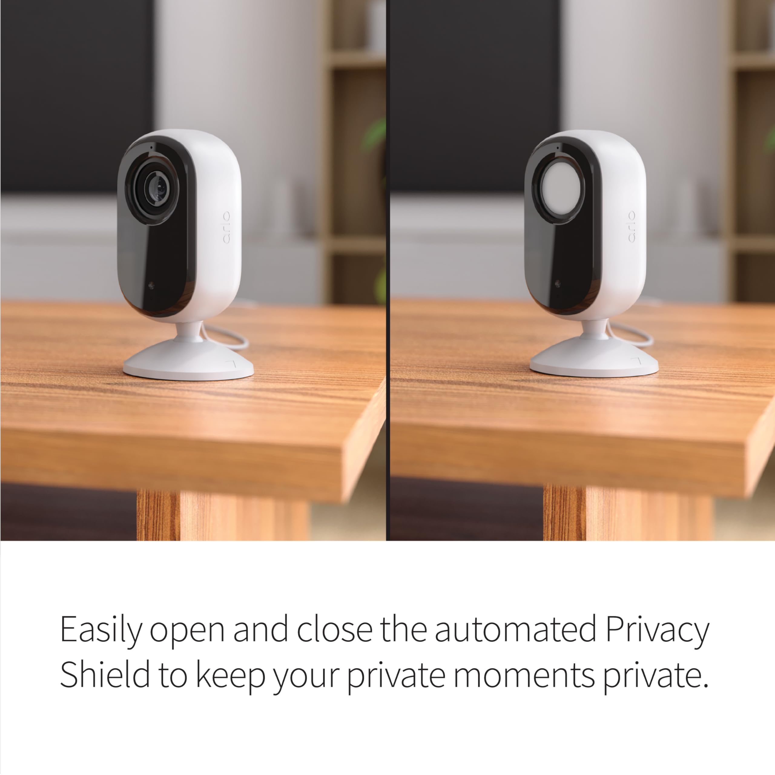 Arlo Essential Indoor Camera 130-degree field of view captures wide room coverage.