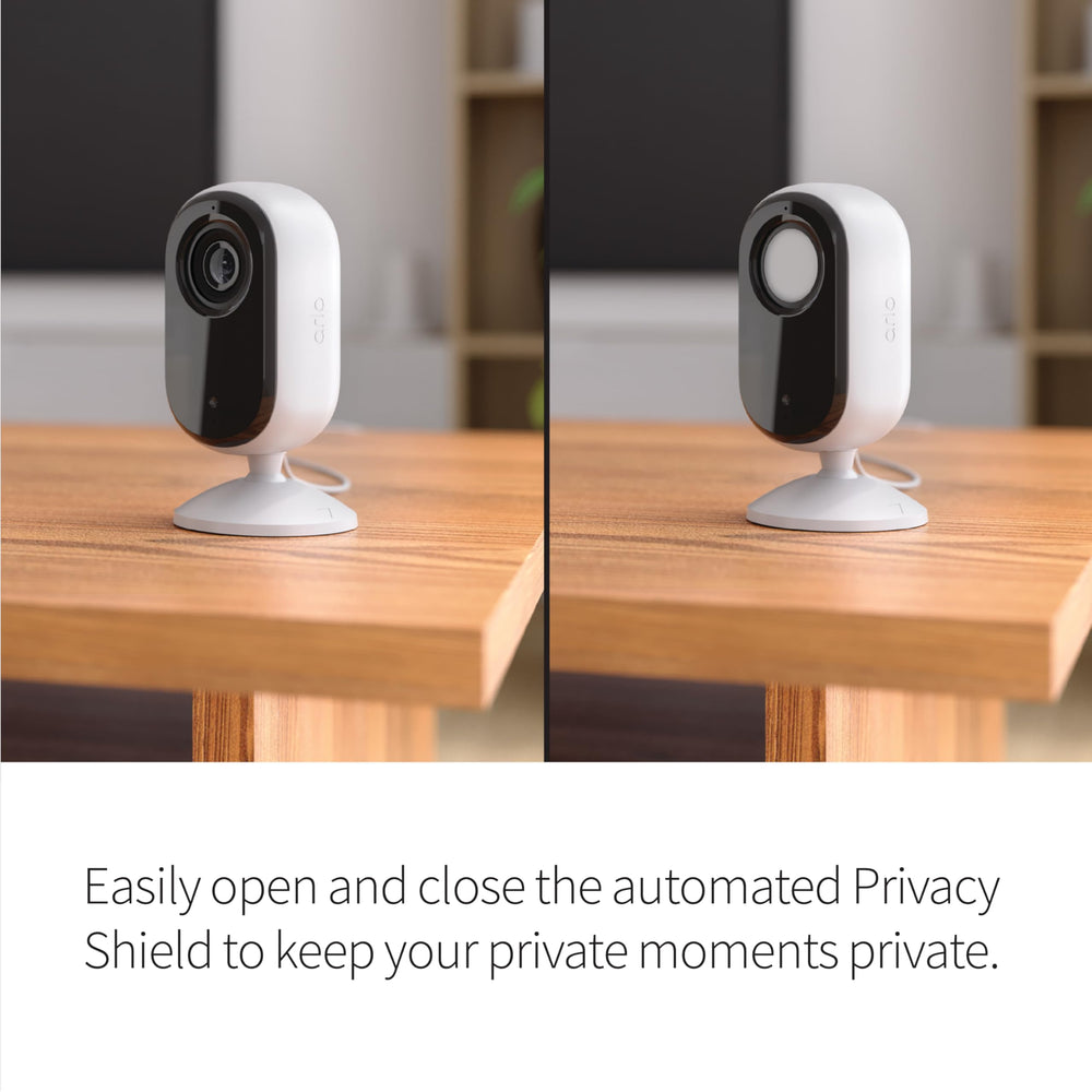 Arlo Essential Indoor Camera 130-degree field of view captures wide room coverage.