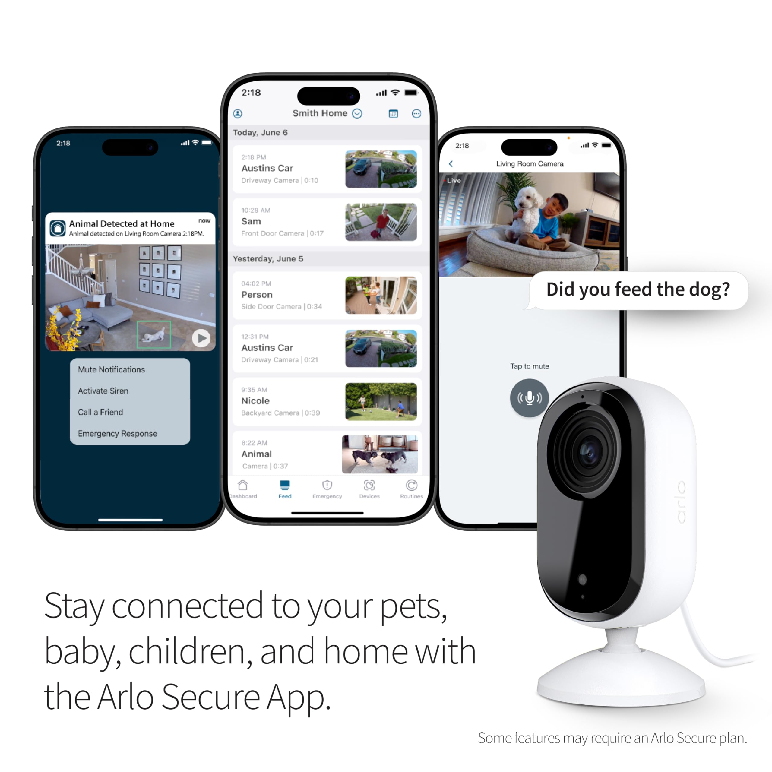 Arlo Essential Indoor Camera 2-way audio enables conversations with family or pets.