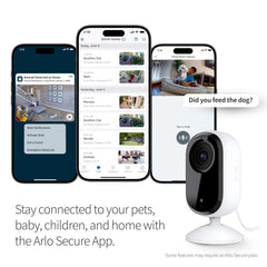 Arlo Essential Indoor Camera 2-way audio enables conversations with family or pets.
