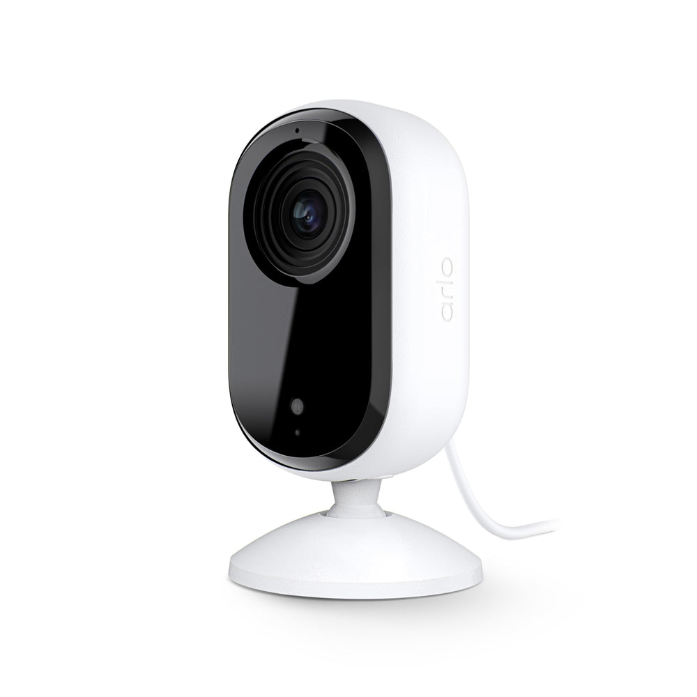 Arlo Essential Indoor Camera front view for steady, discreet room monitoring.