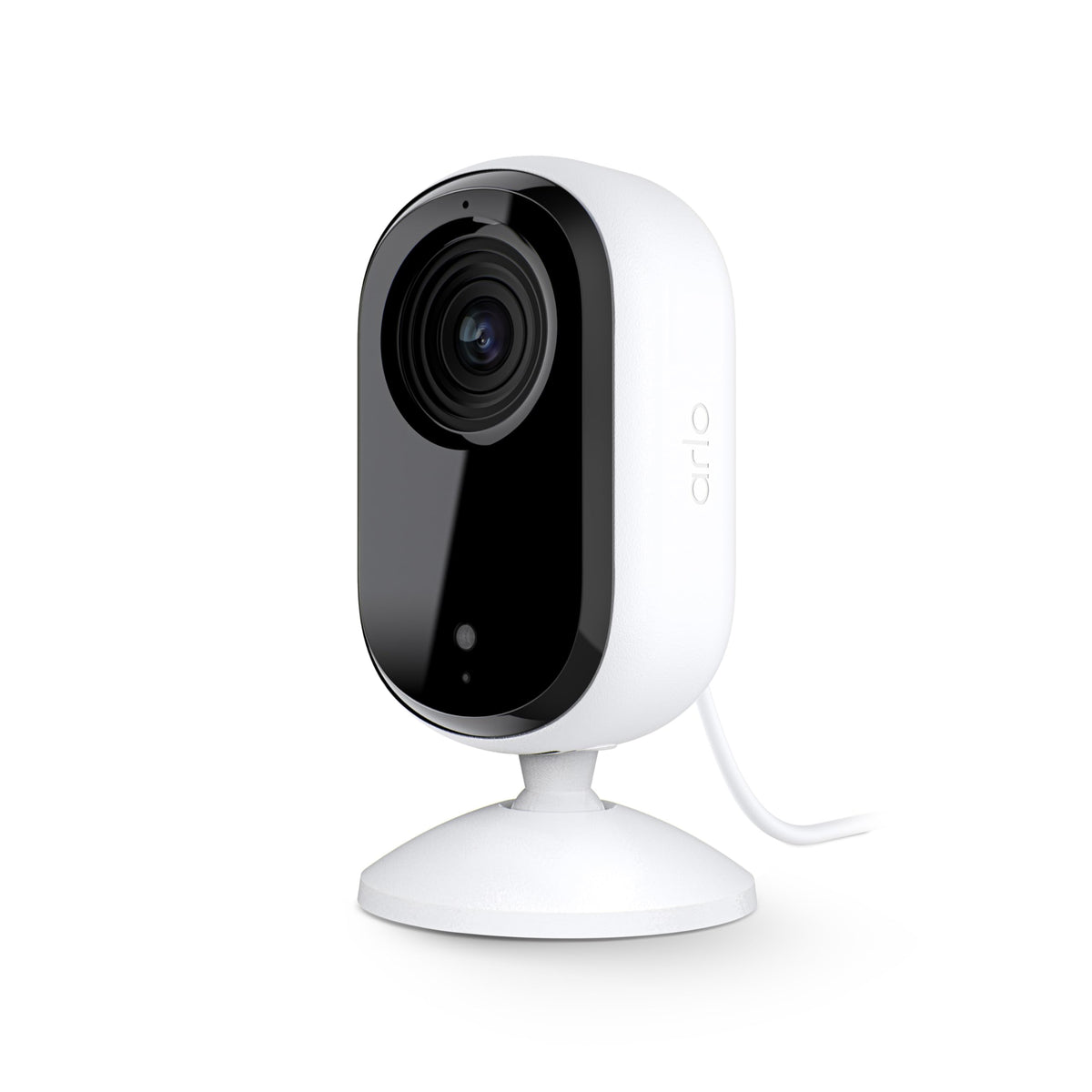 Arlo Essential Indoor Camera front view for steady, discreet room monitoring.