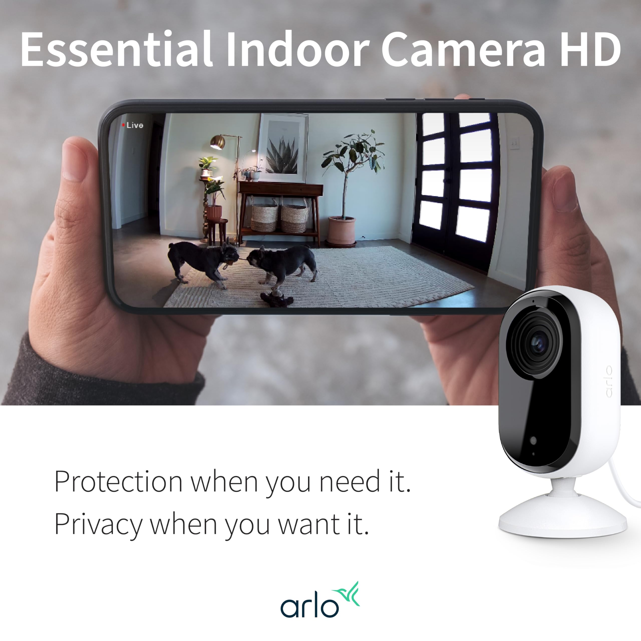 Arlo Essential Indoor Camera helps monitor kids and pets remotely.