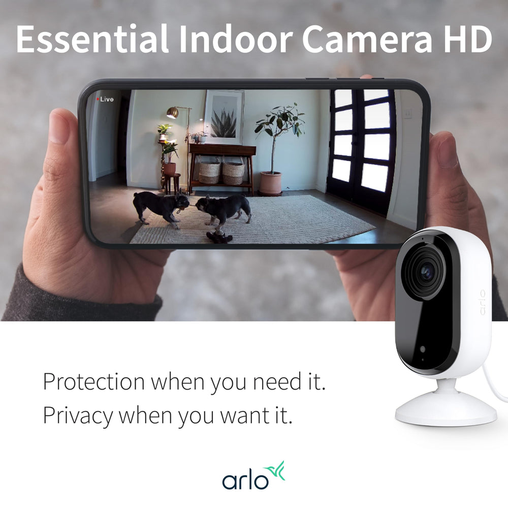 Arlo Essential Indoor Camera helps monitor kids and pets remotely.