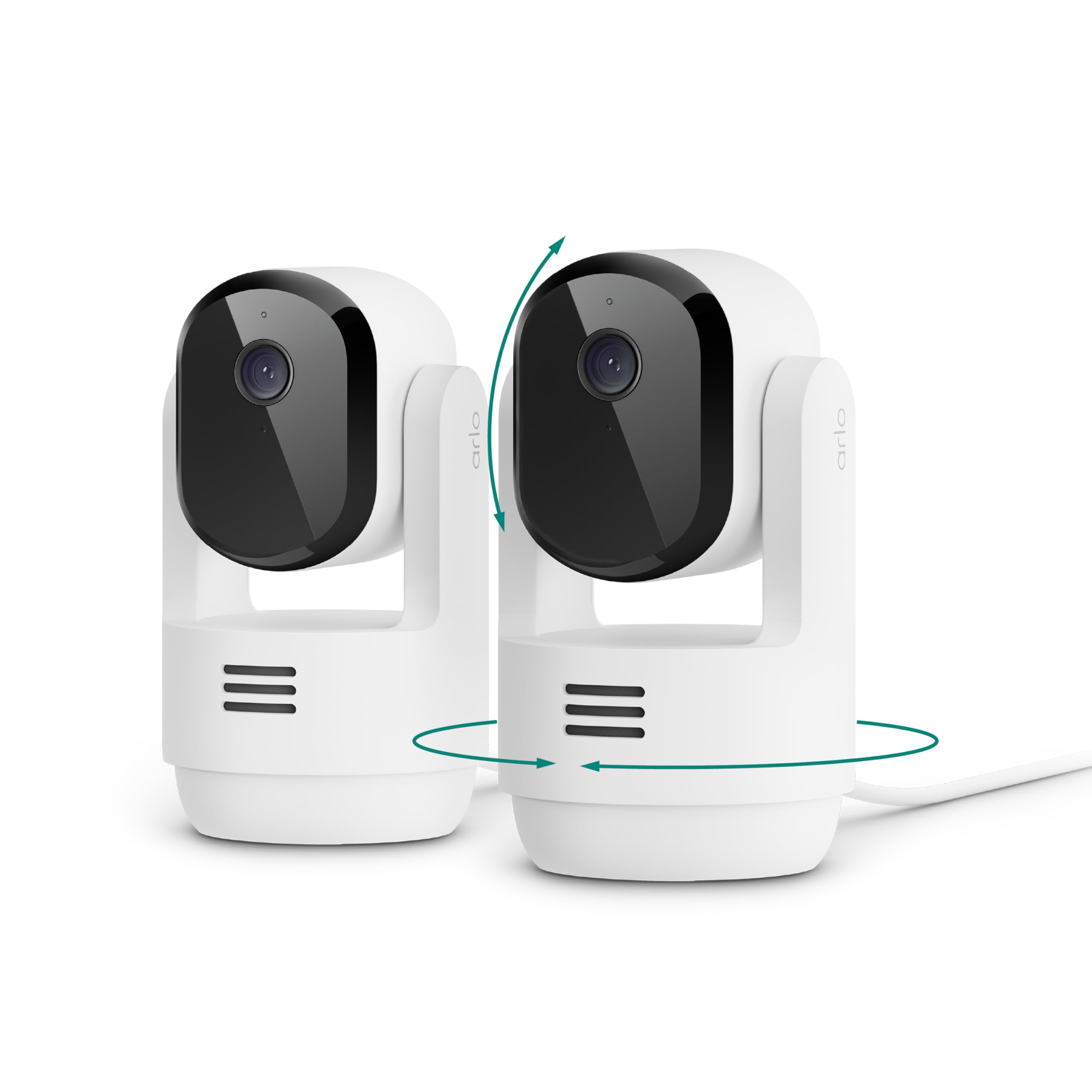 Arlo Essential Indoor Pan Tilt Camera 2K front view delivers crisp live monitoring.
