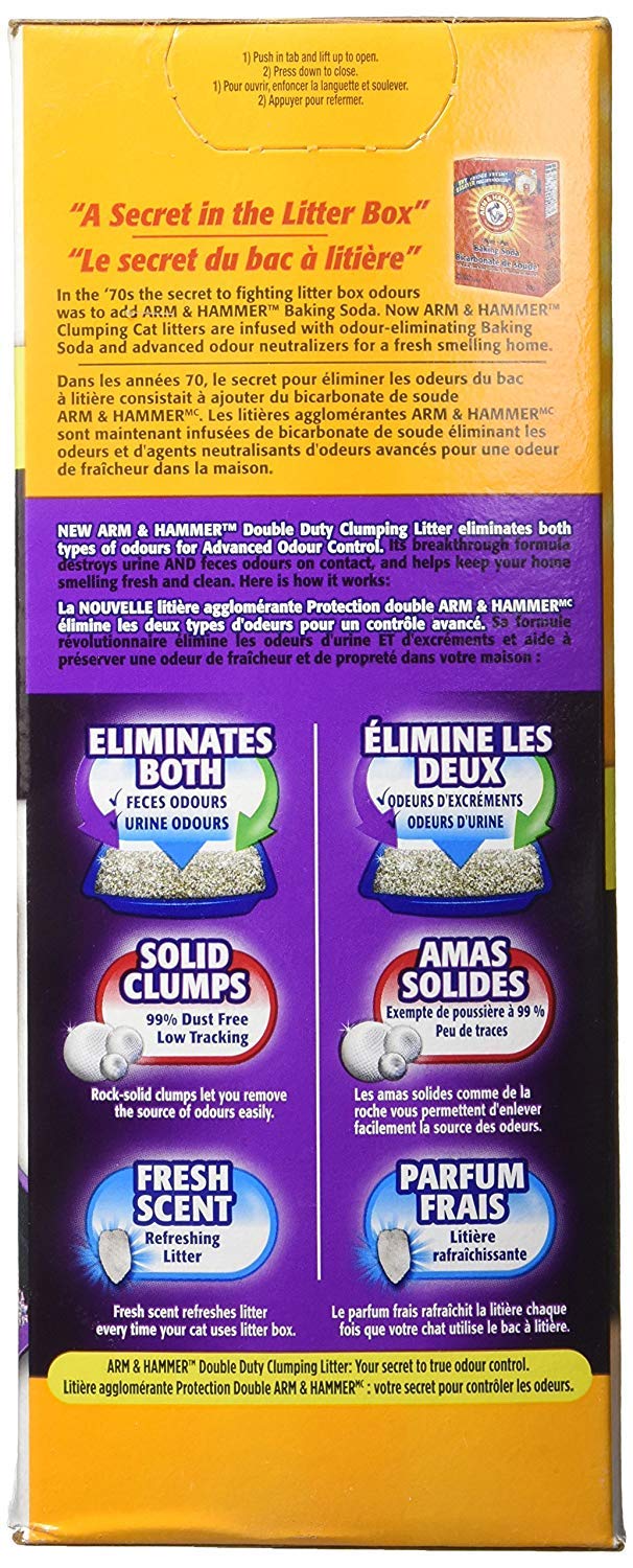Arm & Hammer Double Duty Cat Litter odor control with activated charcoal.