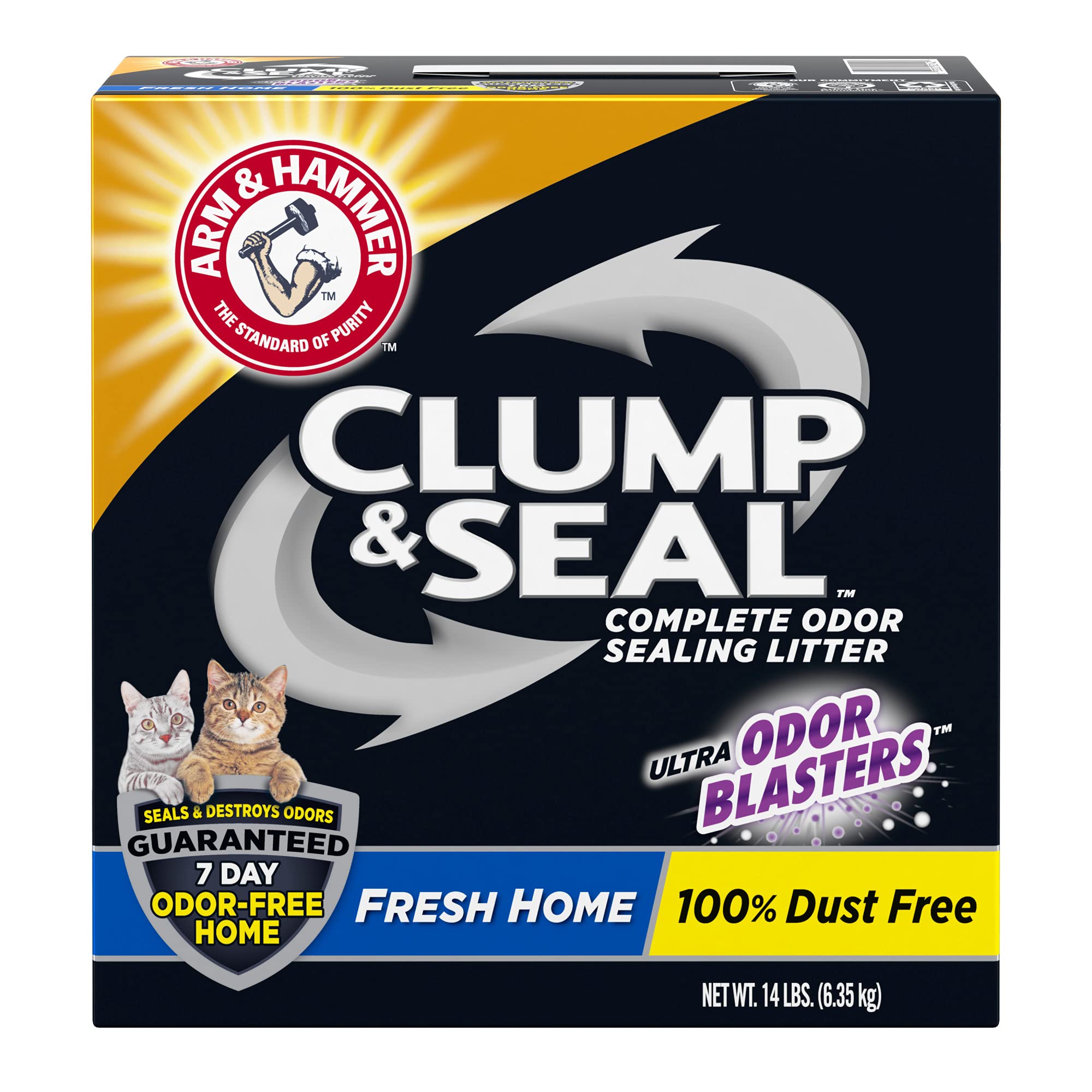 ARM & HAMMER Clump & Seal technology close-up—seals odor around waste.