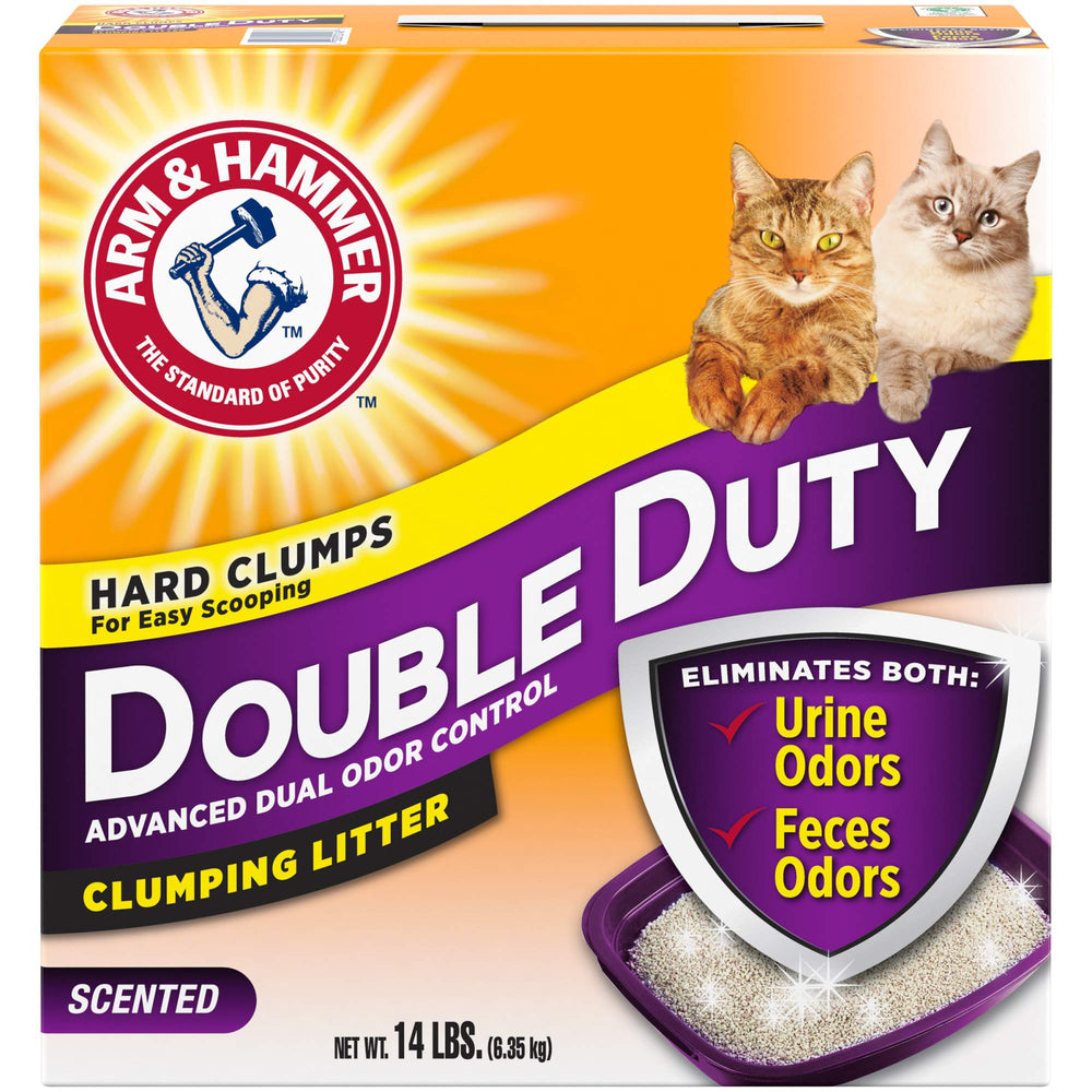 Arm & Hammer Double Duty Litter odor-control close-up for lasting freshness in multi-cat homes.