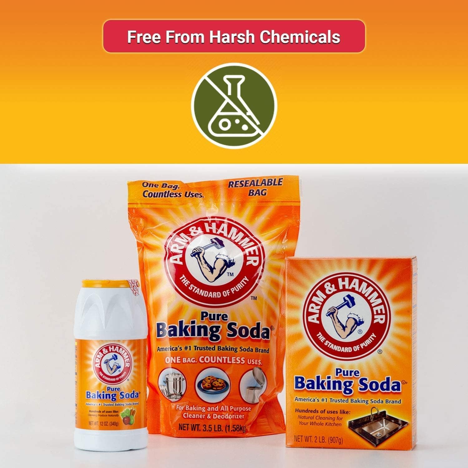 Arm & Hammer Super Scoop bag with a clean, low-tracking floor nearby shows low-dust performance.