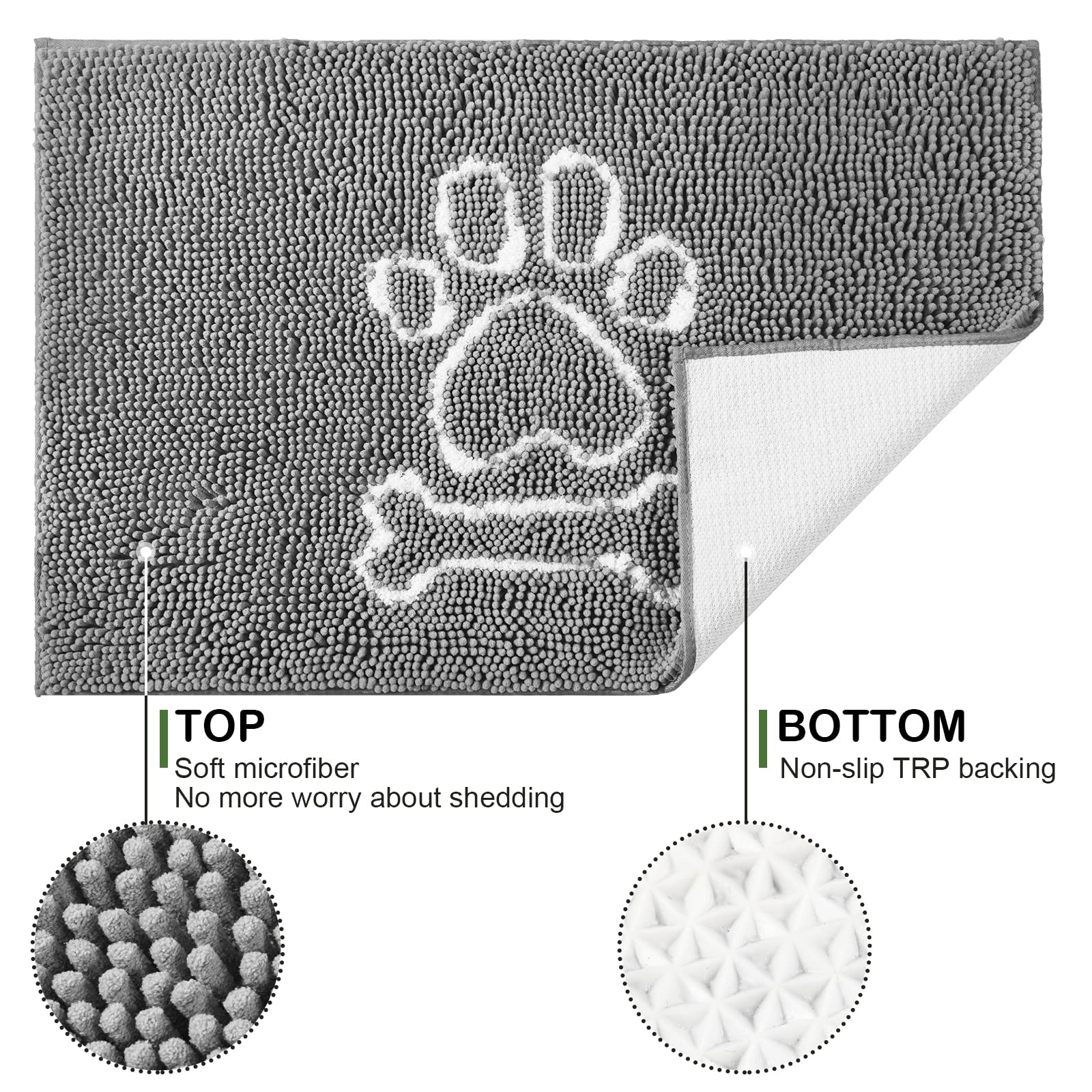 AROGAN grey chenille mat with anti-slip underside for safe pet entry