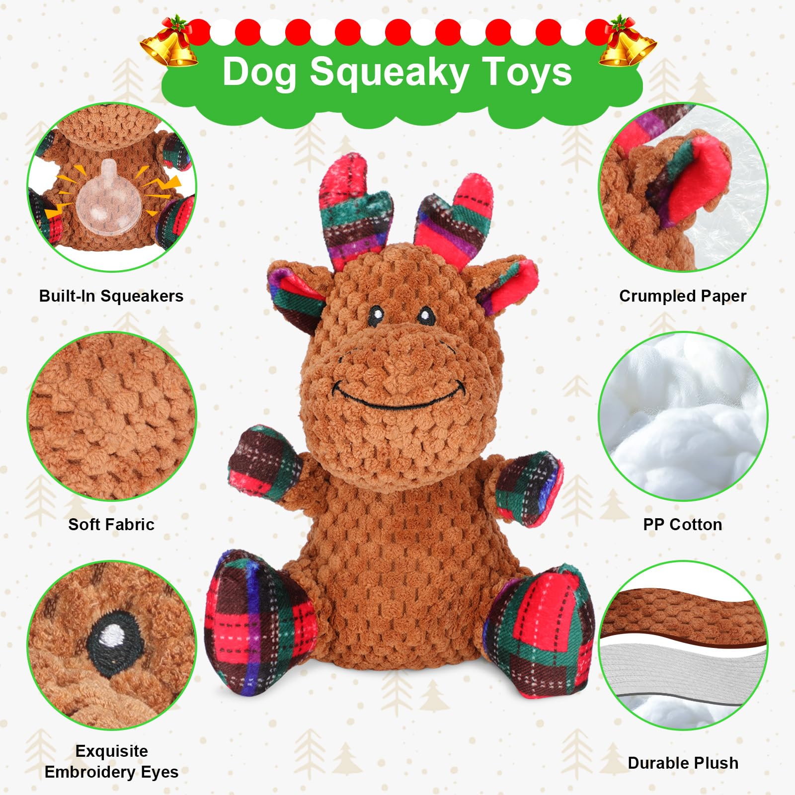 Aroocke reindeer toy front offers interactive fetch and holiday fun.