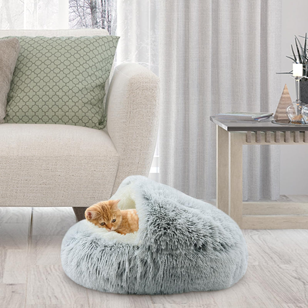 Arquiel Calming Cat Bed plush material closeup shows soft warmth and body support.