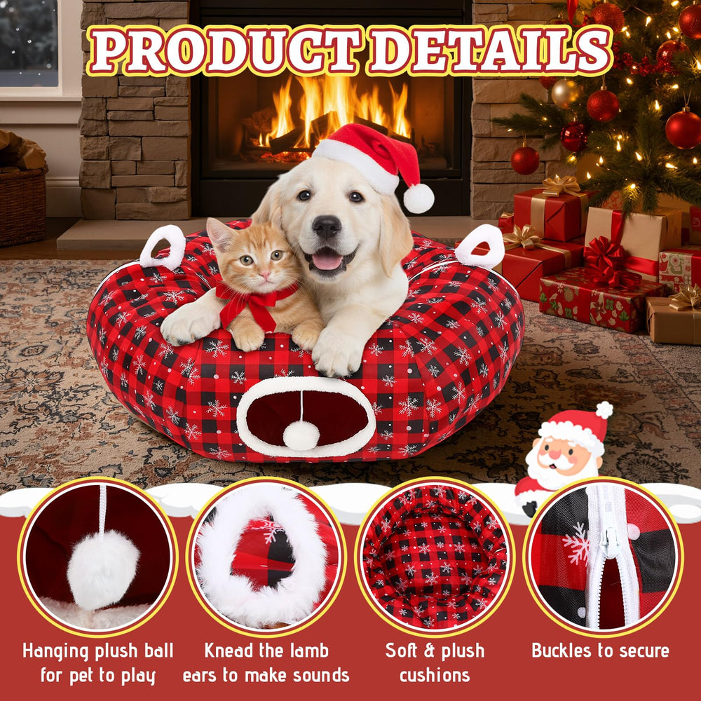 Arrowbash Christmas Cat Tunnel snowflake buffalo-plaid design enhances festive home decor with a practical pet space.