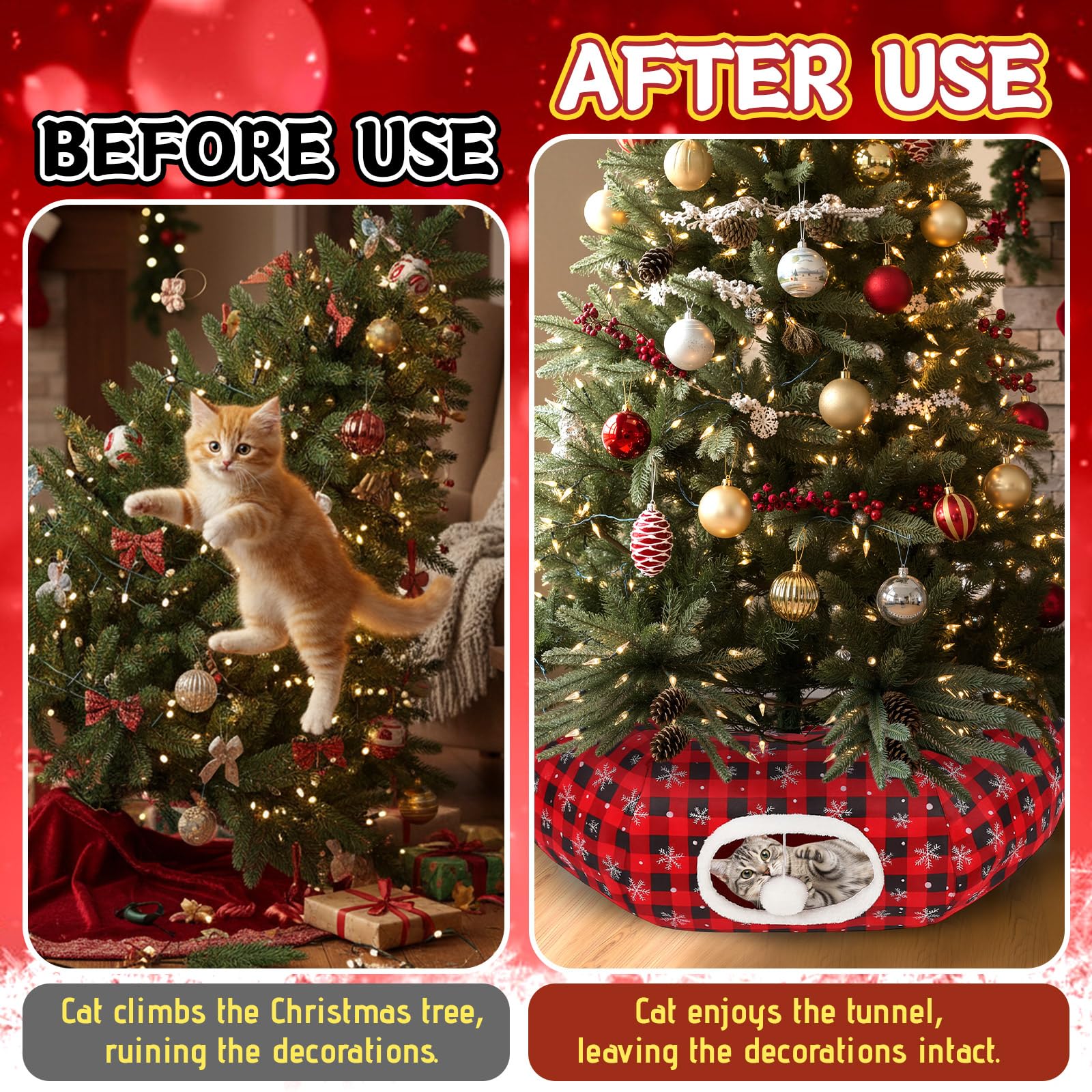 Arrowbash Christmas Cat Tunnel reinforced fabric resists scratching while keeping cats entertained indoors.