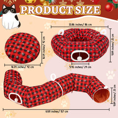 Arrowbash Christmas Cat Tunnel plush ball entrance invites interactive play and exercise for indoor cats.