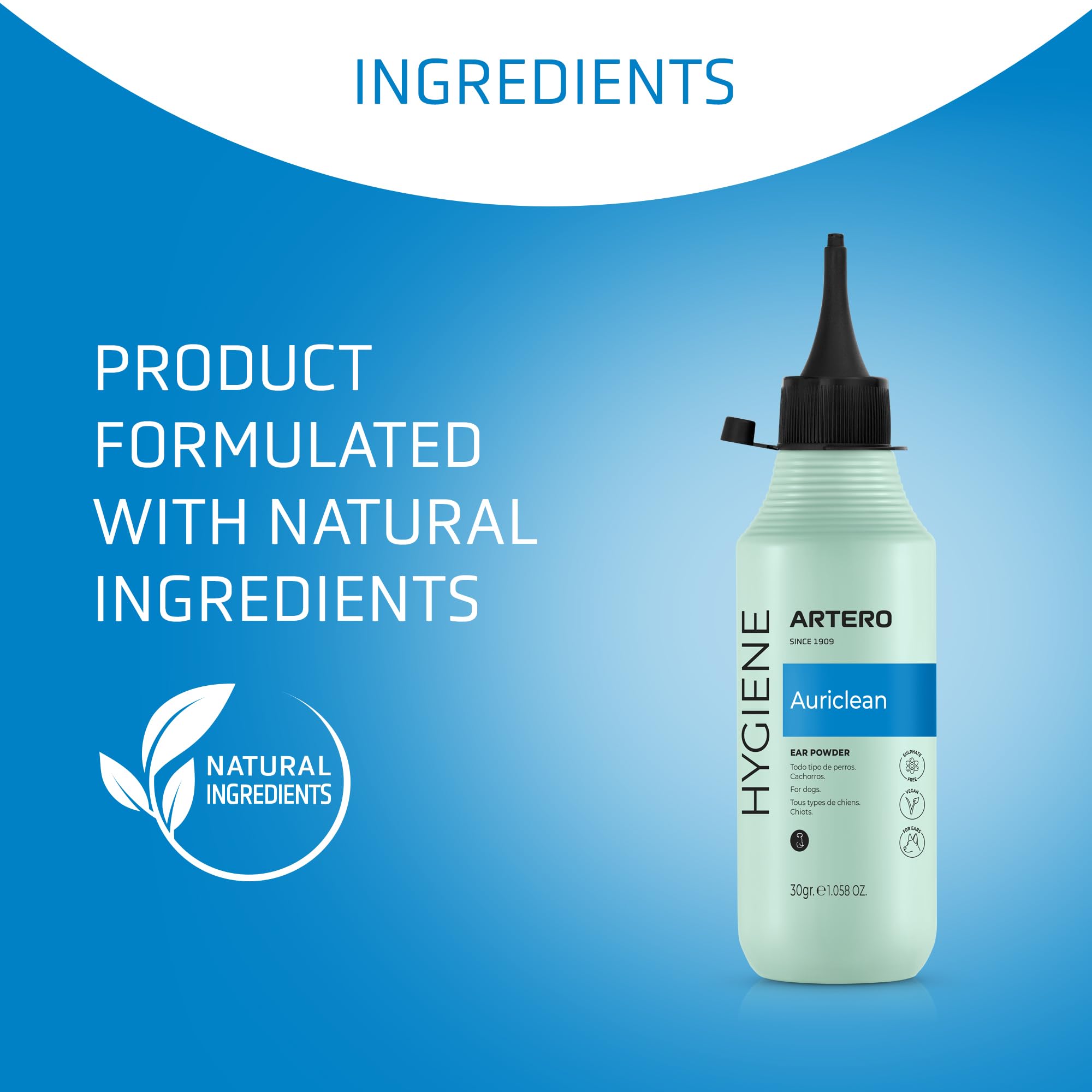 Artero Auriclean easy application emphasizes direct ear application and gentle massage.