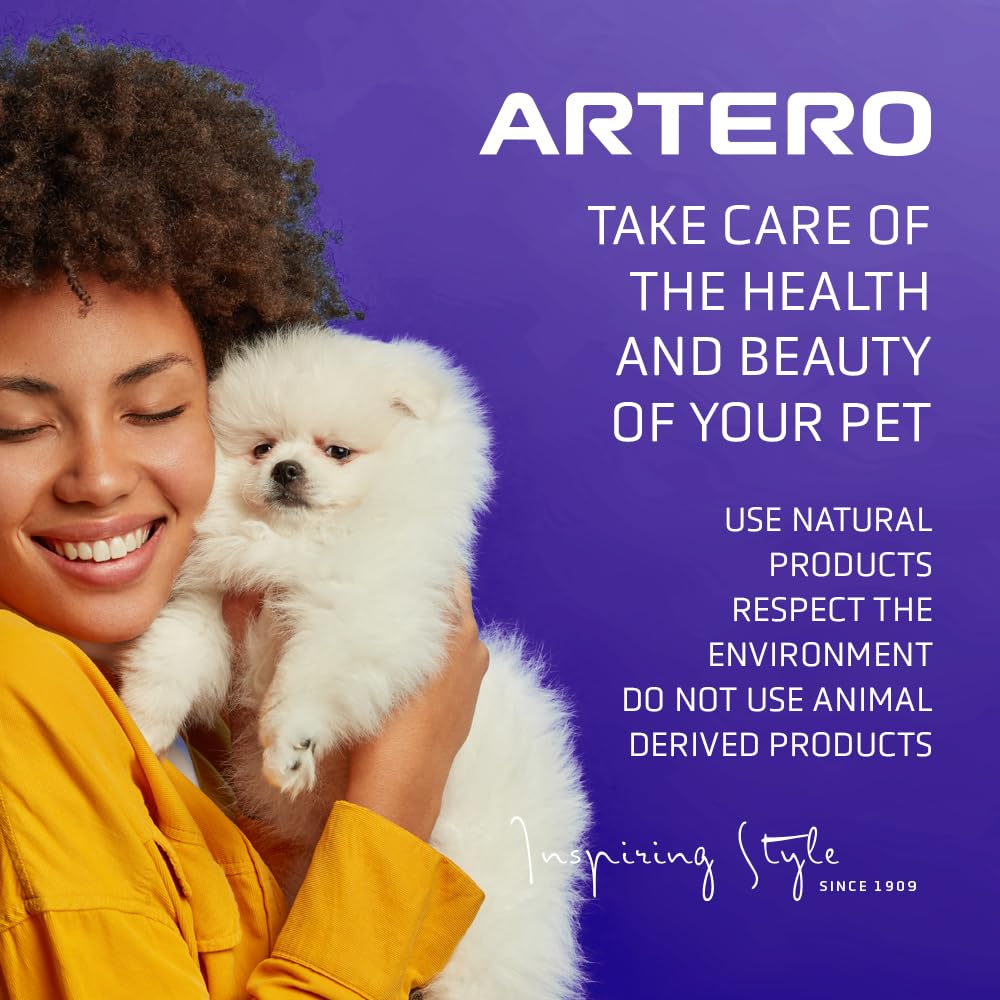 Artero Blanc bottle label communicates color-enhancing formula for dogs.