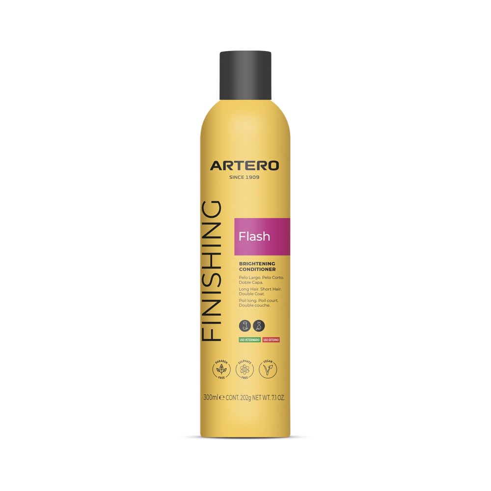 Artero Flash Shine bottle close-up showing instant detangling and salon-grade shine.