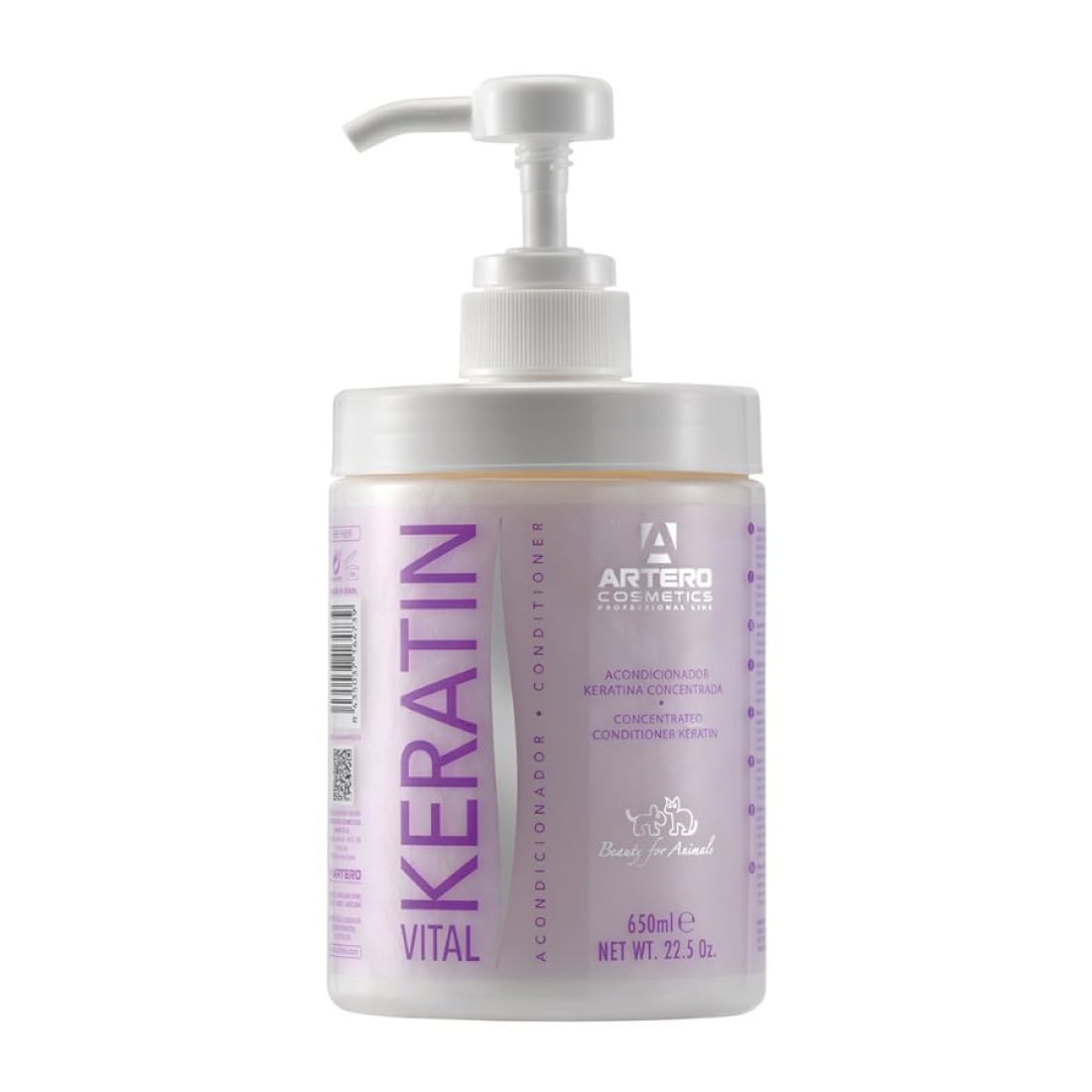 Artero Keratin Vital Conditioner bottle demonstrates deep repair and hydration for dogs and cats.