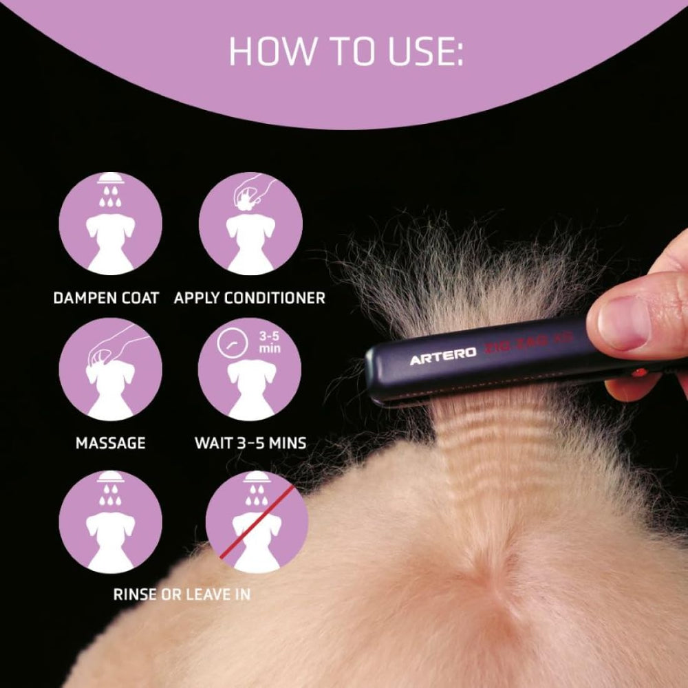 Artero Protein Vital Conditioner application on coat improving detangling and brushability.