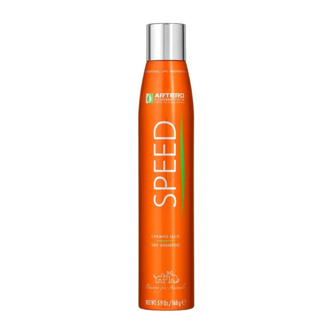 Artero Speed Dry Shampoo bottle demonstrates convenient no-rinse pet cleansing.