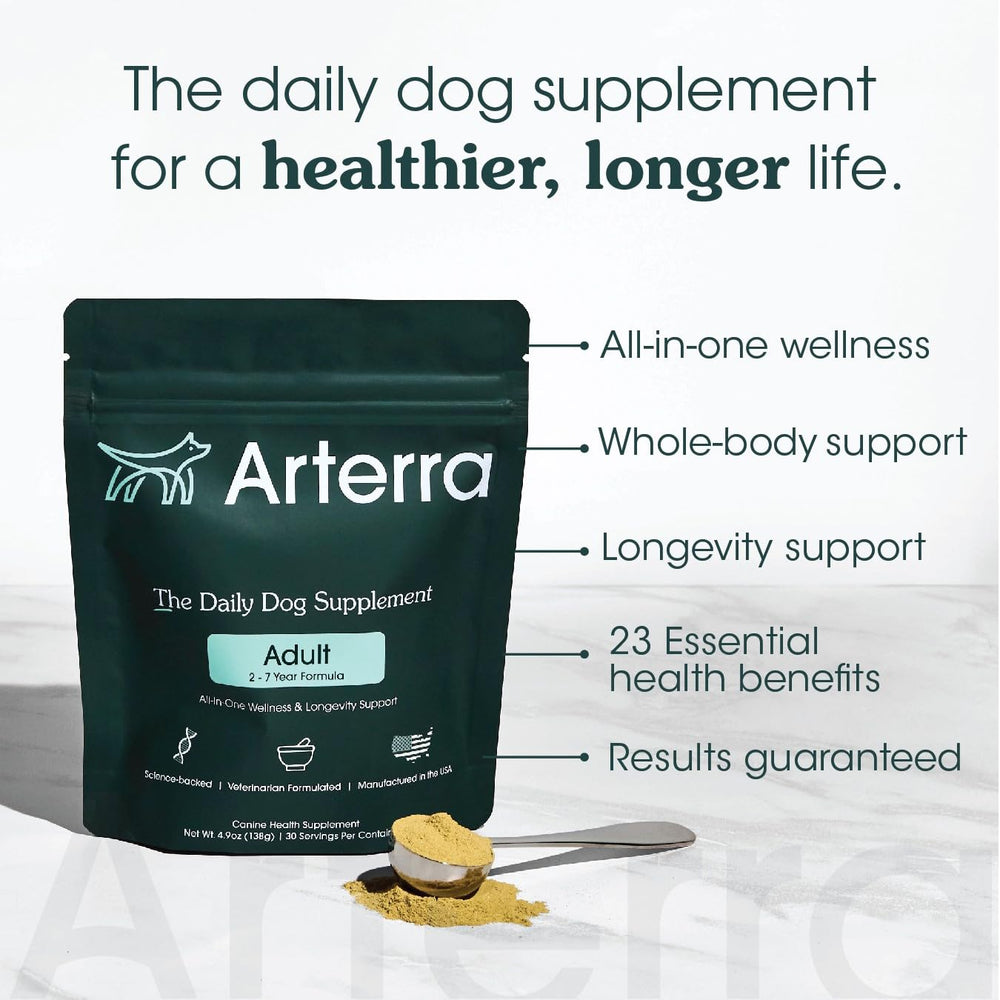 Arterra Pet Science adult dog powder mixed into a bowl during mealtime