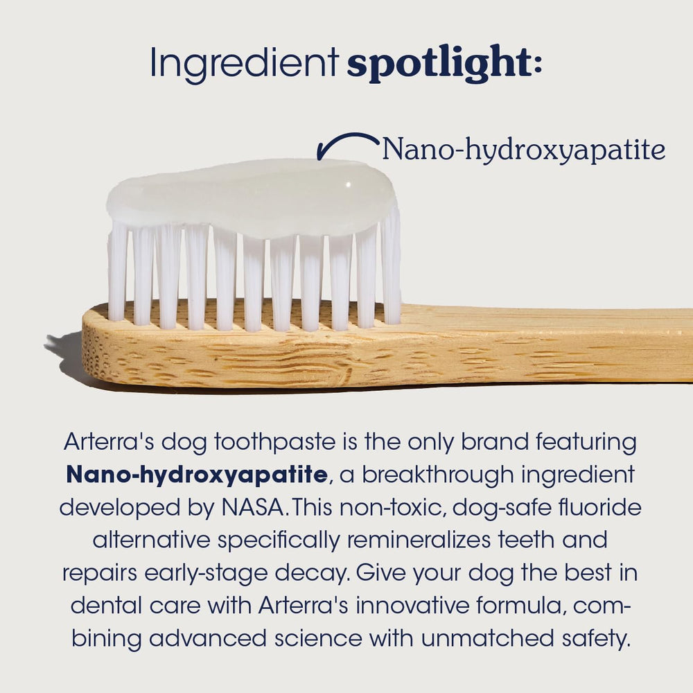 Arterra Pet Science fluoride-free formula label emphasizes safe, gentle cleaning.