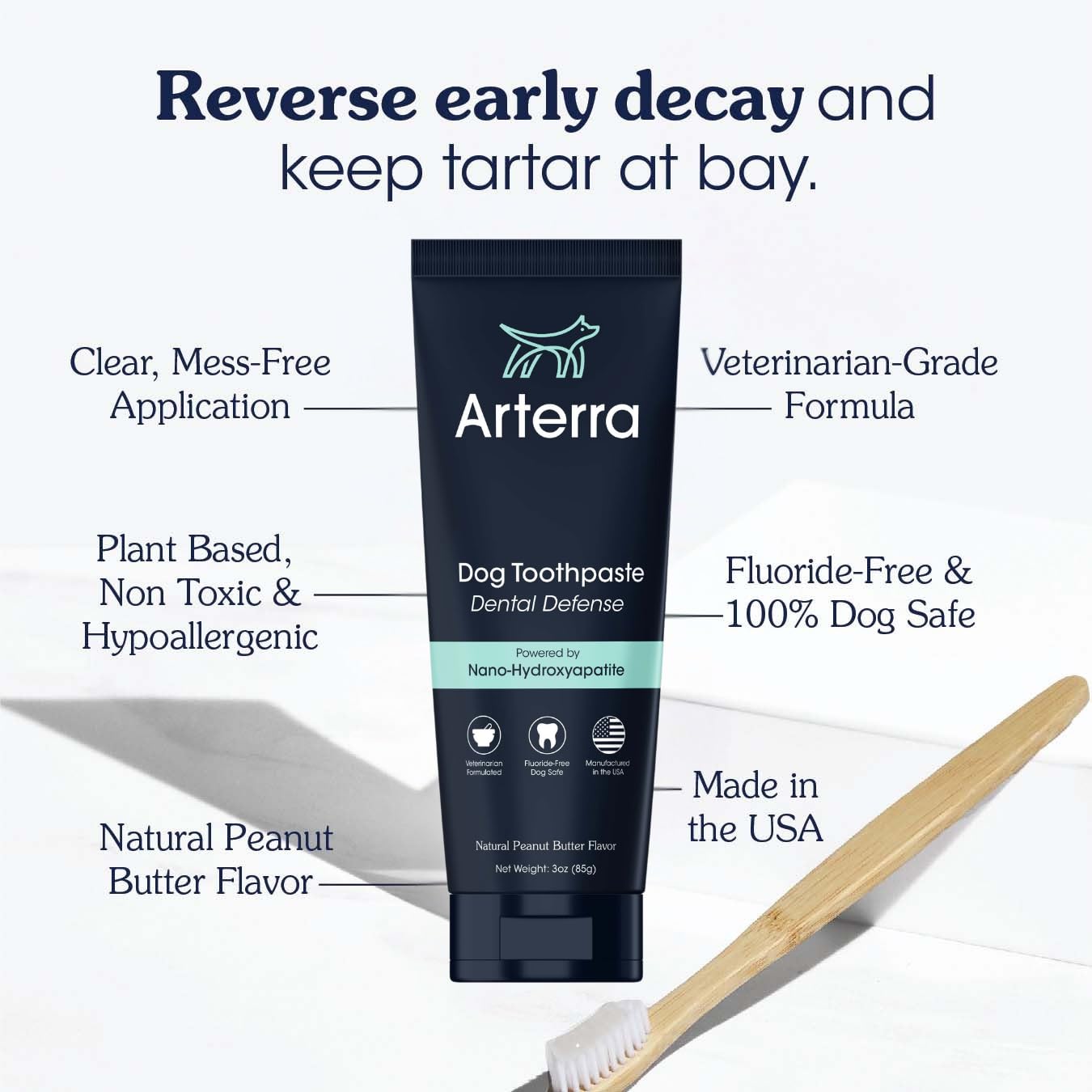Arterra Pet Science fresh breath after brushing image suggests long-lasting mouth freshness.