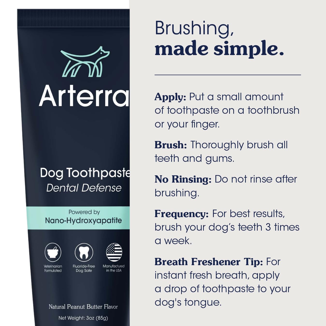Arterra Pet Science made-in-usa packaging communicates veterinarian-grade quality and trust.