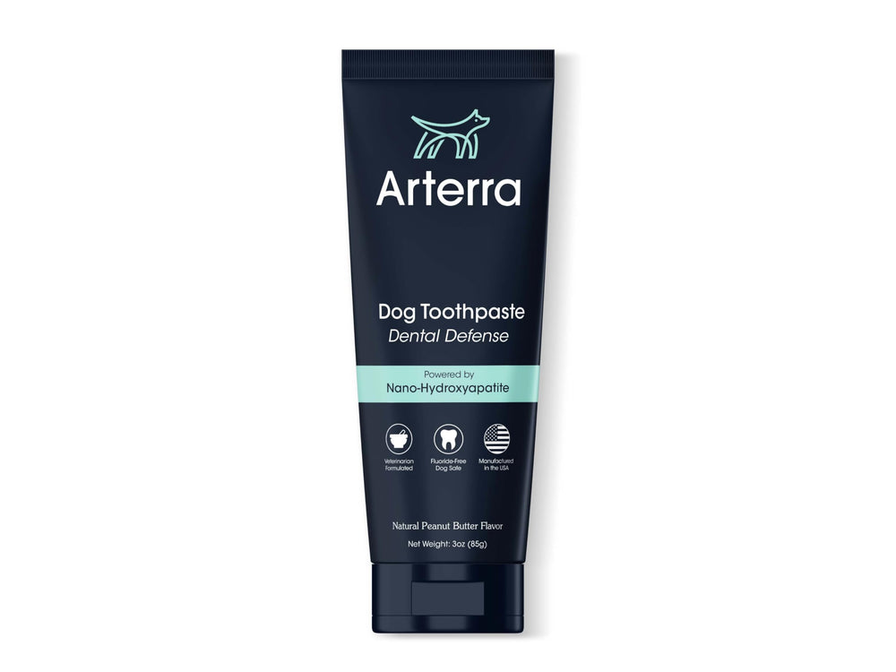 Arterra Pet Science remineralizing dog toothpaste jar shows advanced remineralization for healthier enamel.