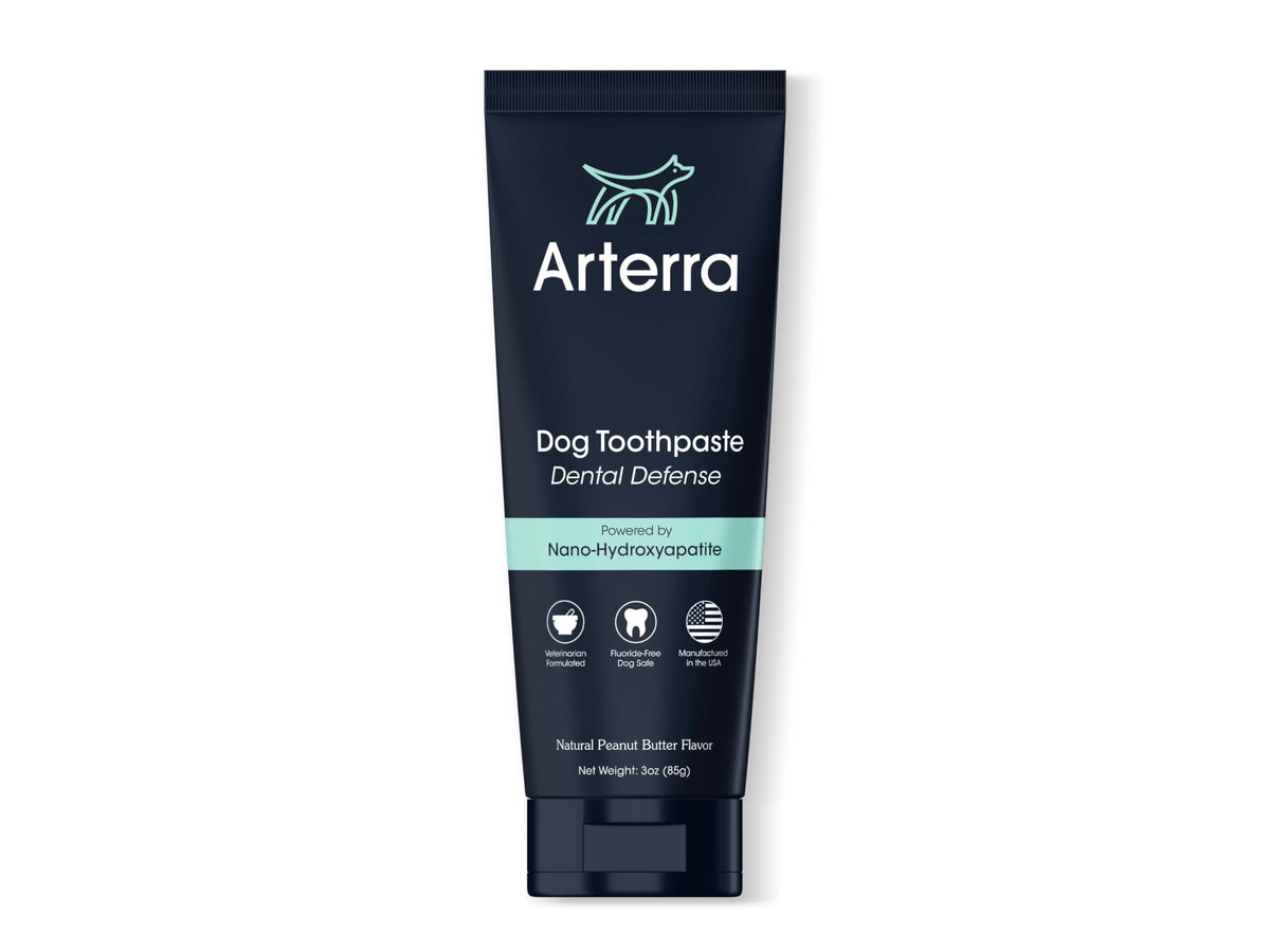 Arterra Pet Science remineralizing dog toothpaste jar shows advanced remineralization for healthier enamel.