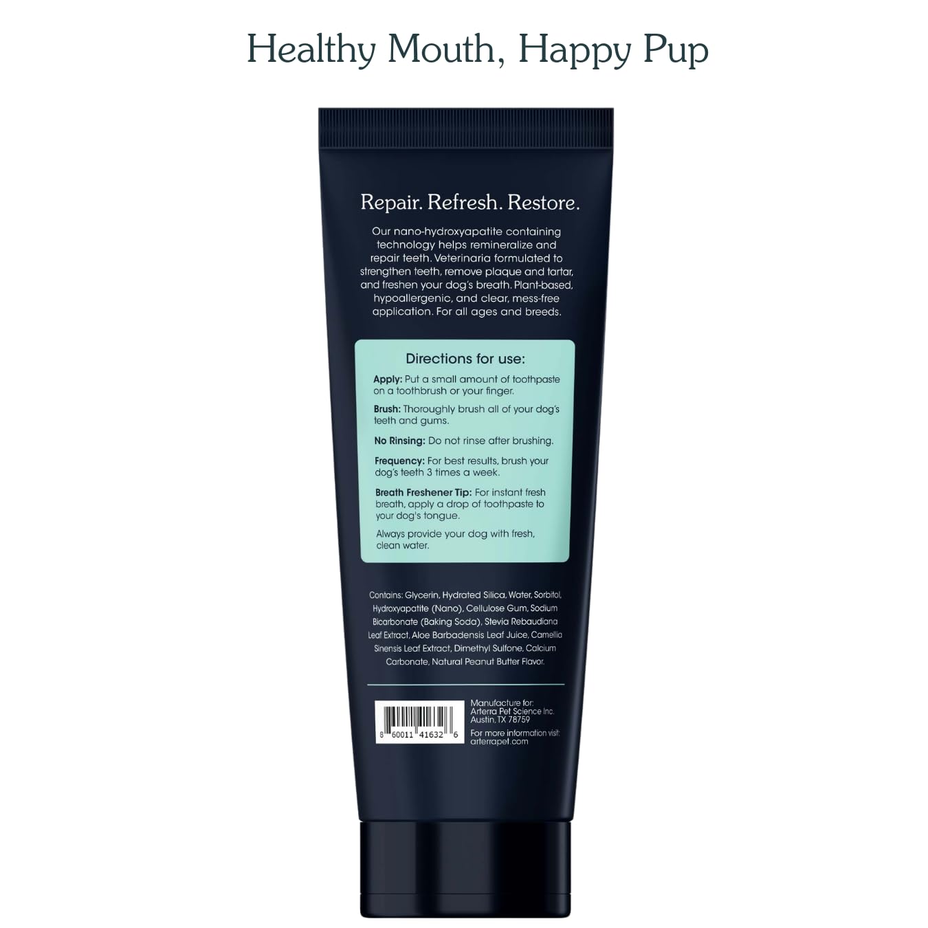 Arterra Pet Science tartar-reduction visual demonstrates cleaner teeth and healthier gums.