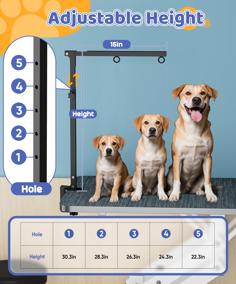 Artibear dog grooming arm shown in 270-degree folding position for easy storage.