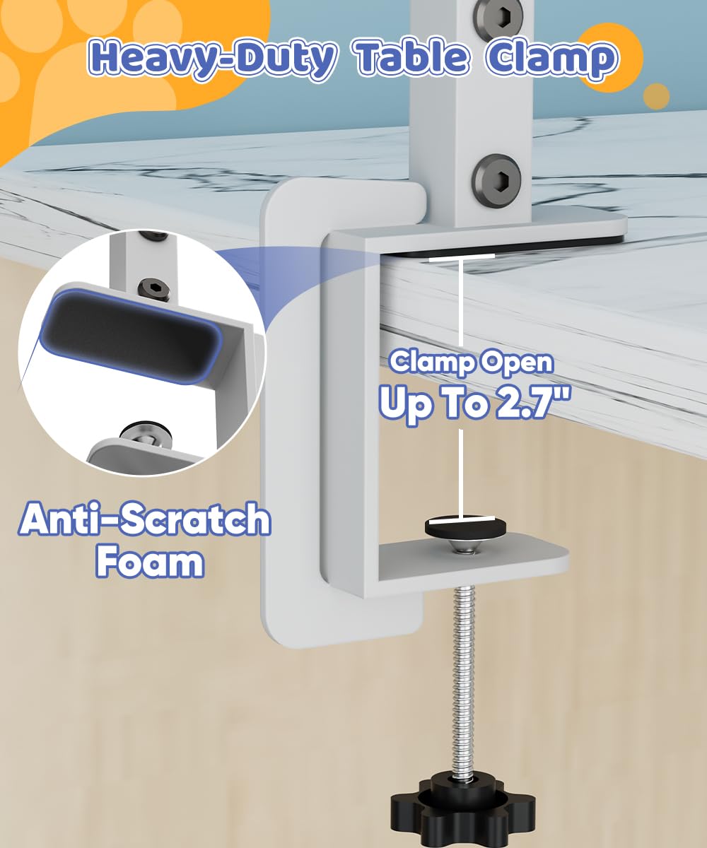 Artibear dog grooming arm clamp attached to table with 2.7-inch grip.