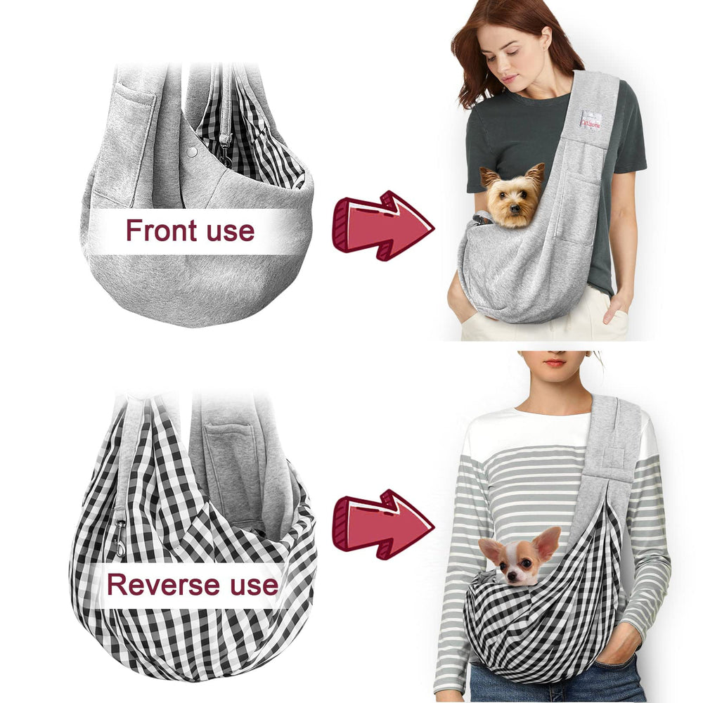 Artisome dog sling safety buckle close-up grey demonstrates secure pet enclosure.
