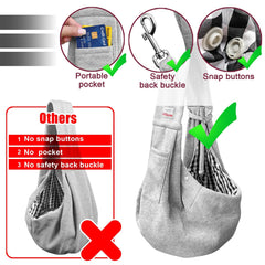 Artisome dog sling side view in grey highlighting comfortable shoulder strap.