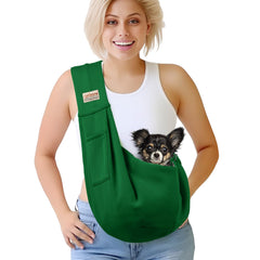 Artisome pet sling carrier emeraldgreen front view enables hands-free, safe daily outings with small pets.