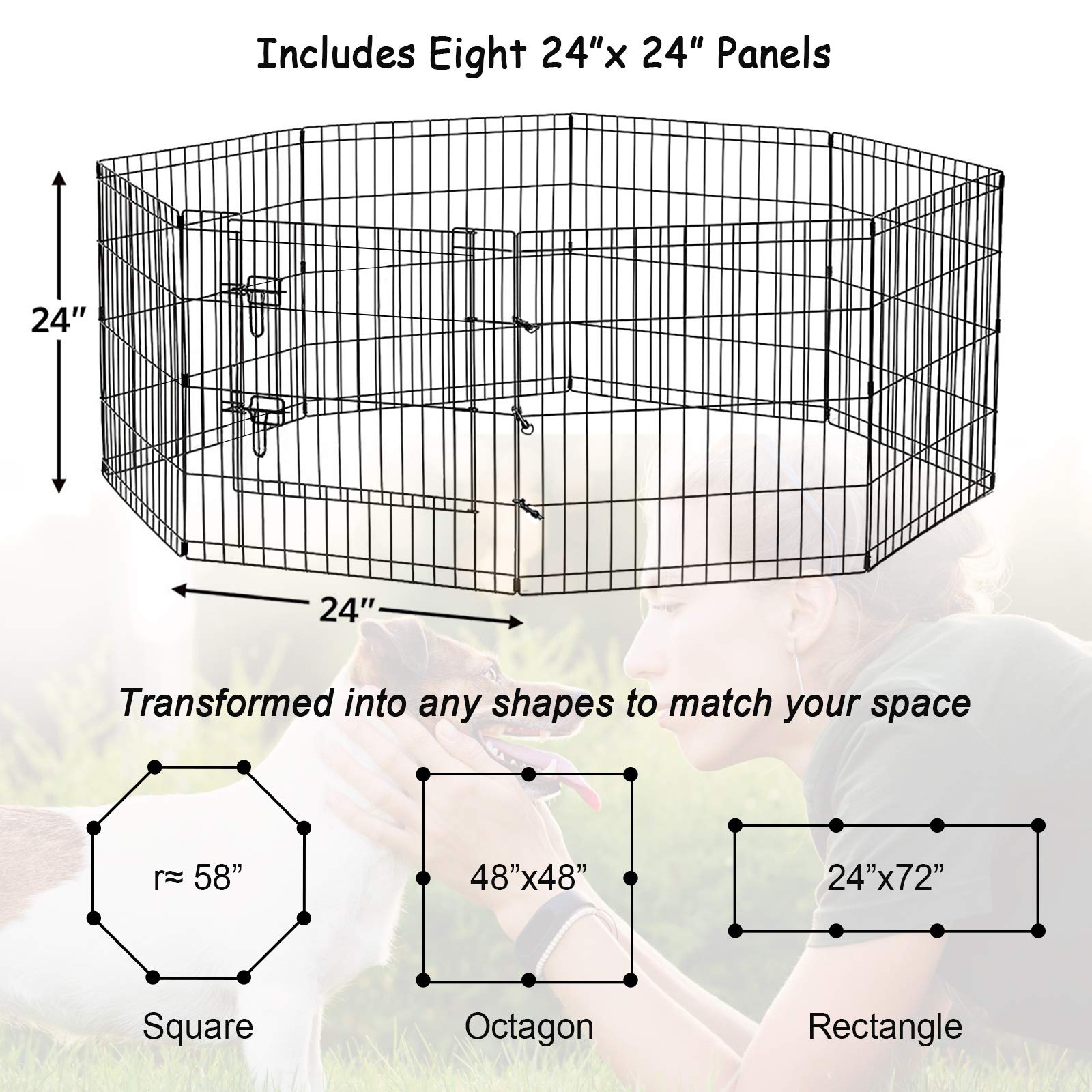 Artmalle 8-panel dog playpen ready for outdoor use with rust-protective coating and stakes