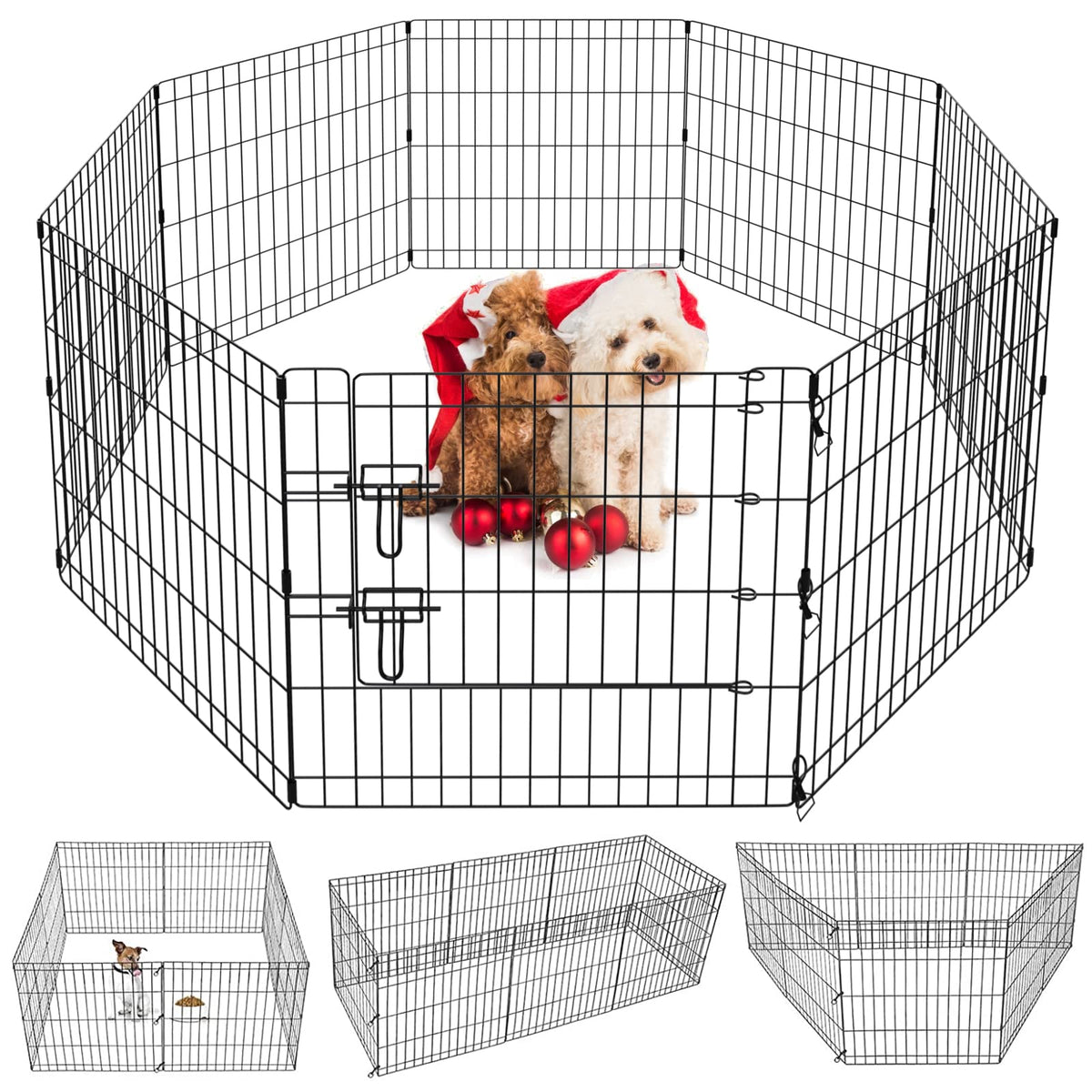 Artmalle puppy playpen 8-panel assembly shows quick indoor/outdoor setup for safe play