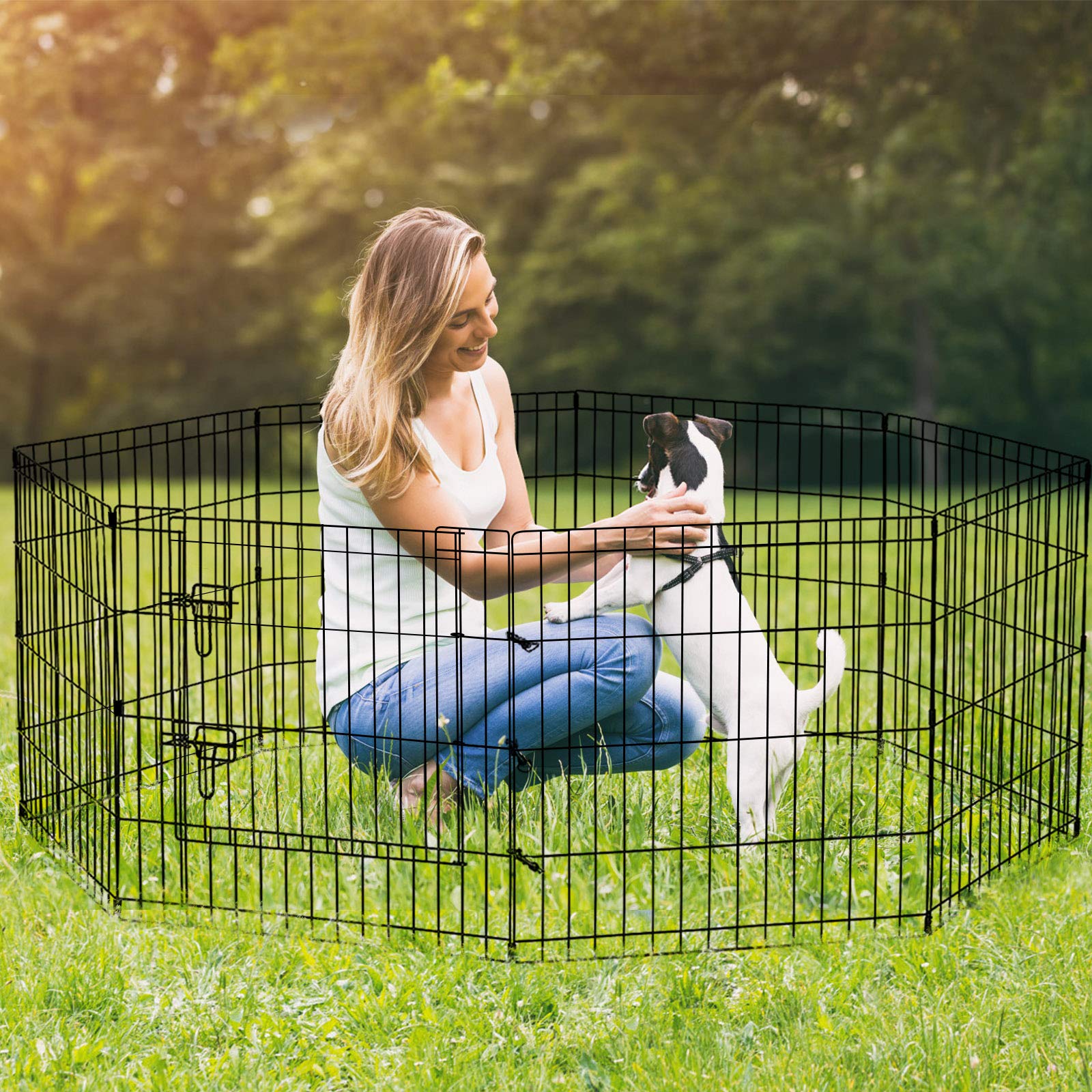 Artmalle puppy playpen includes ground stakes for stable setup on various surfaces
