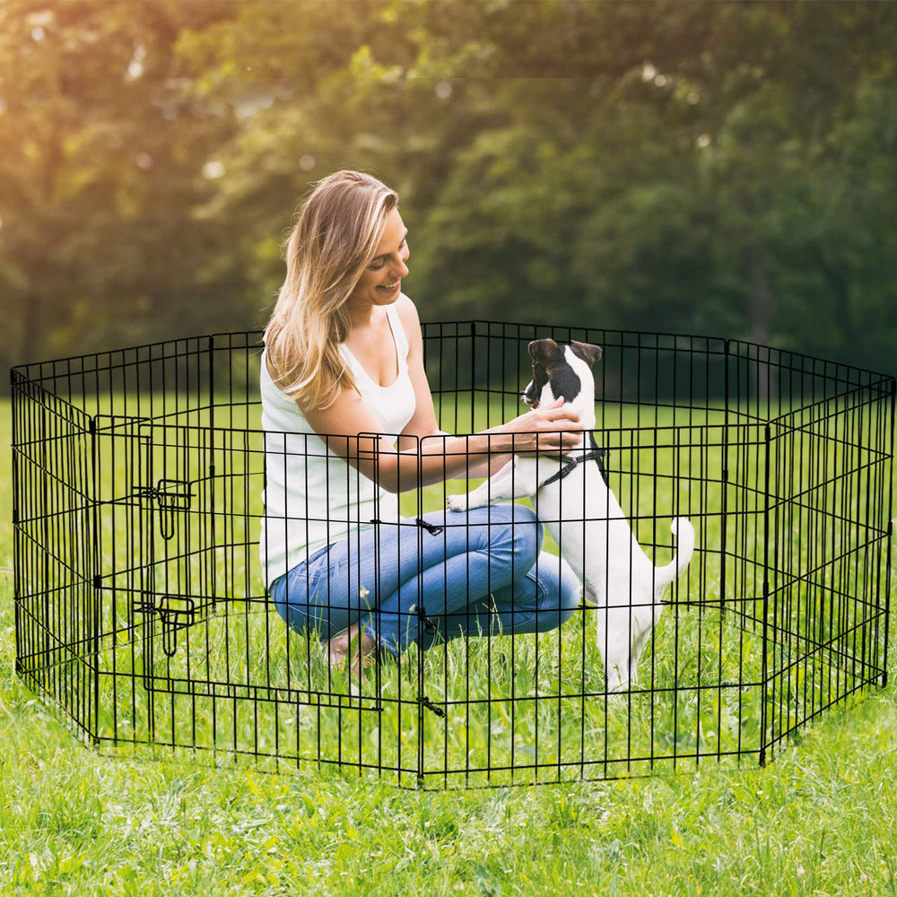 Artmalle puppy playpen includes ground stakes for stable setup on various surfaces