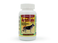Artri-tabs beacon flavor tablets in bottle indicating joint support.