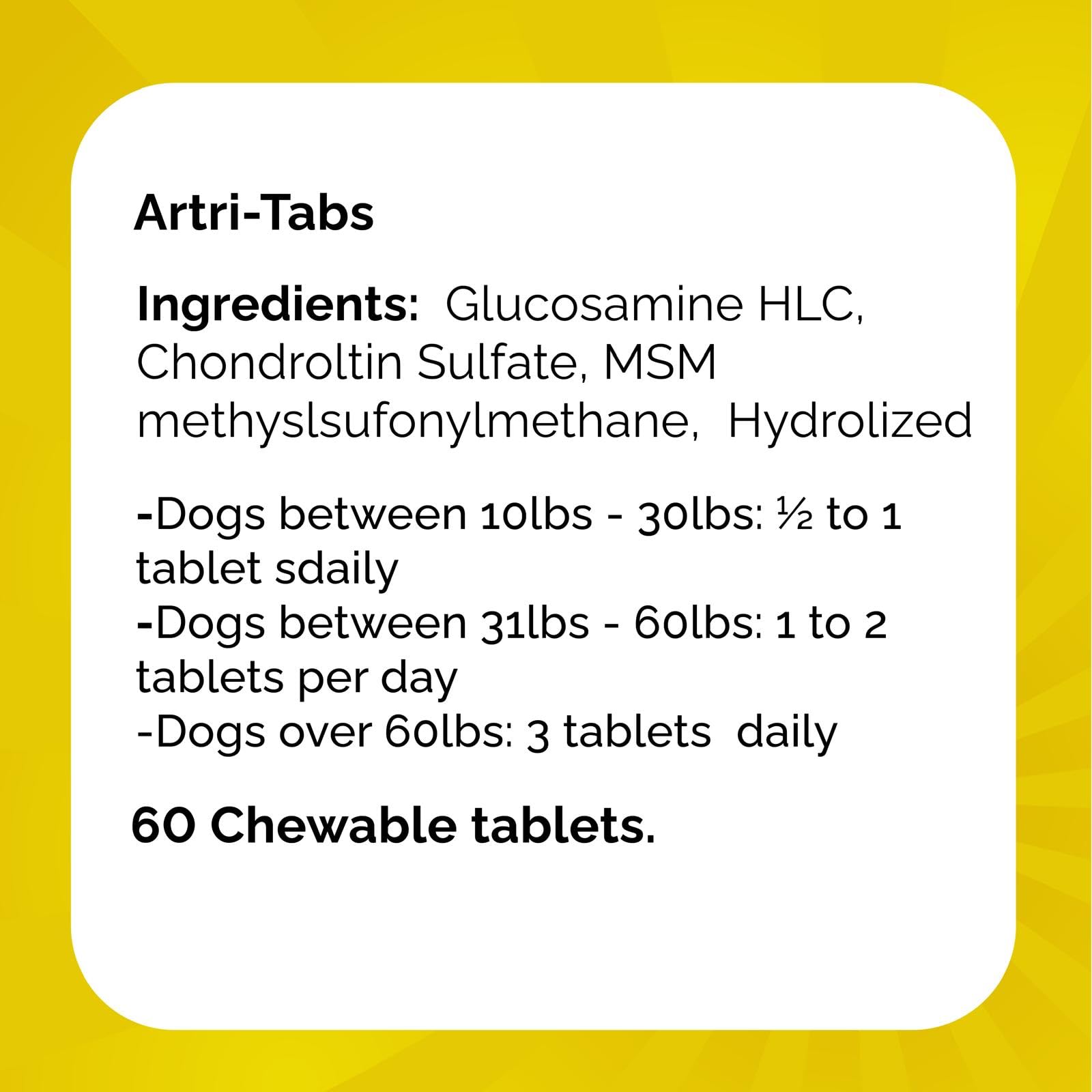Artri-tabs label bottle closeup communicates daily joint care routine.