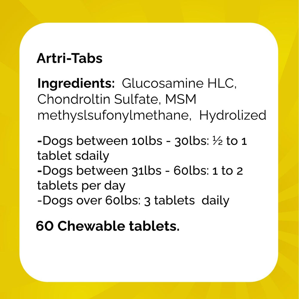 Artri-tabs label bottle closeup communicates daily joint care routine.