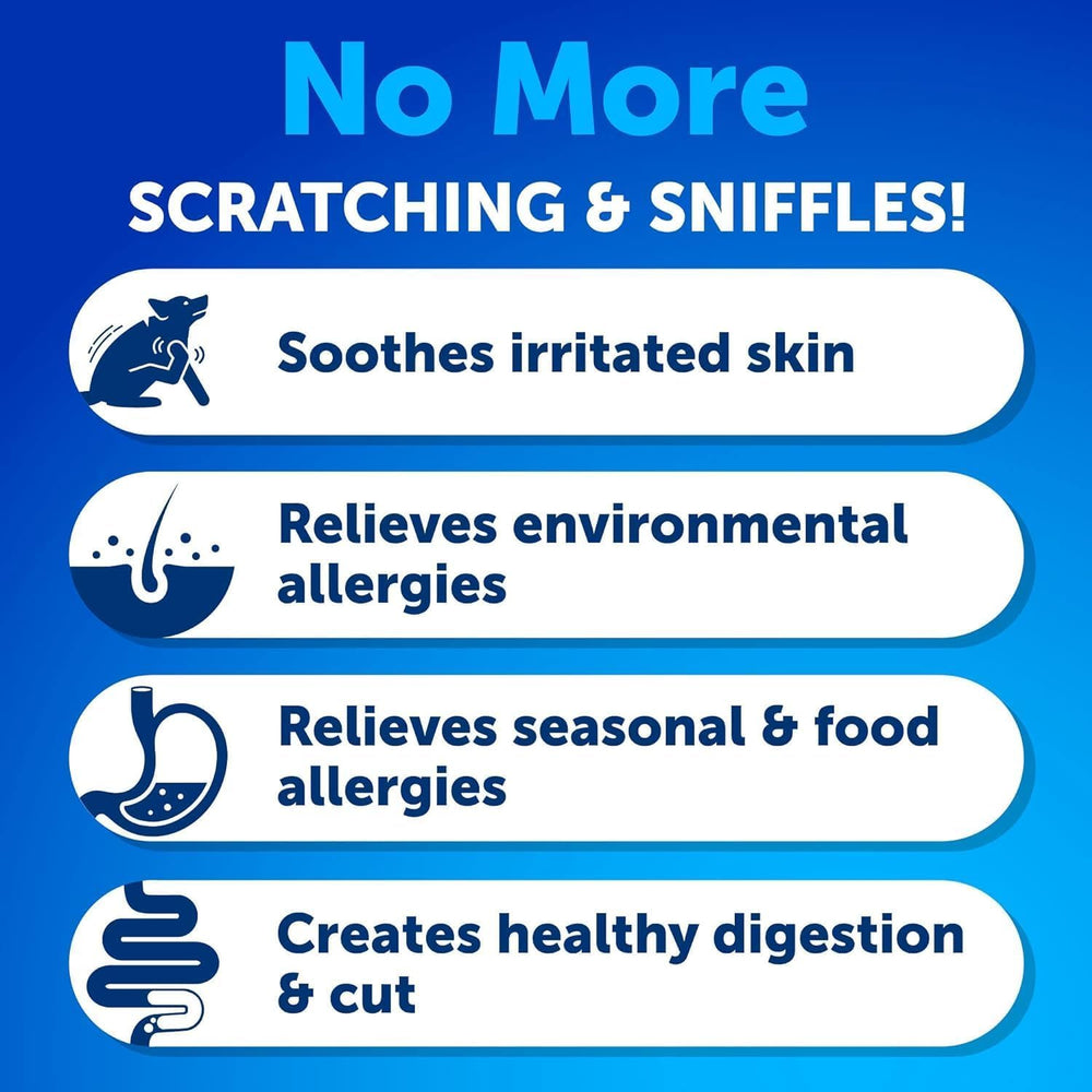 Label on Artullano allergy chews emphasizing omega-3 fish oil benefits.