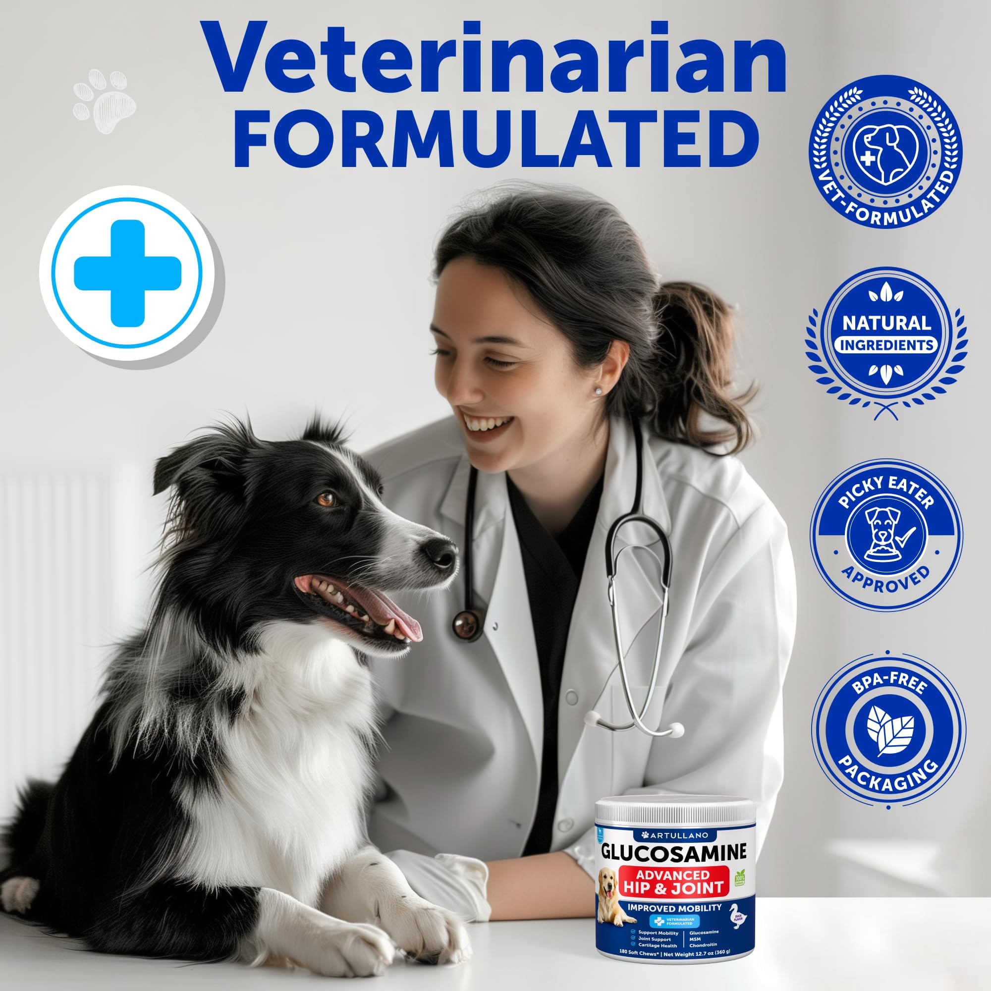 Artullano Glucosamine for Dogs daily-use treats capture regular use for mobility.