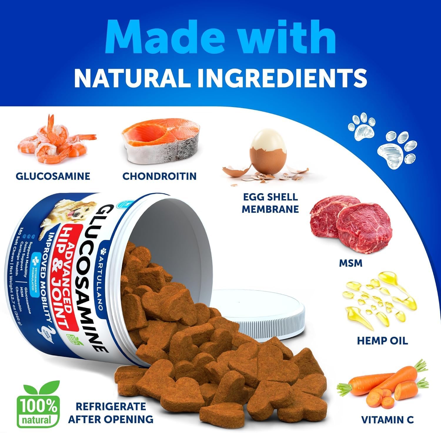Artullano Glucosamine for Dogs large-breed running demonstrates potential mobility support.