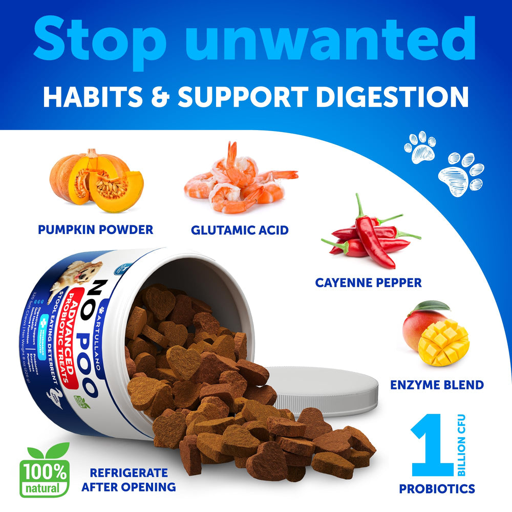Artullano No Poo Chews dog-treat-bag ready-to-use daily chews for dogs and puppies.