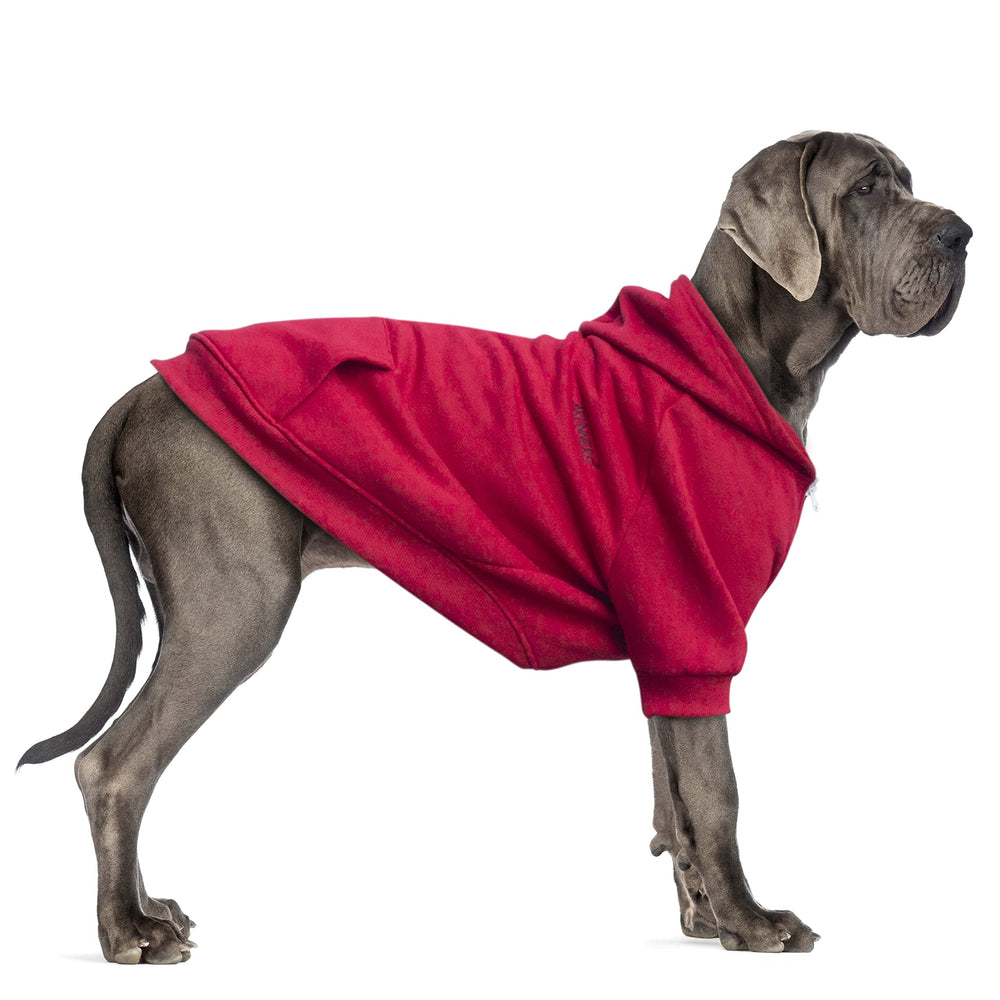 ARUNNERS extra-large dog hoodie red front view for heavy-breed warmth